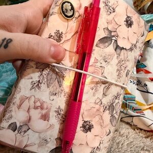 Handmade Laminated Floral Journal with Pink Pen